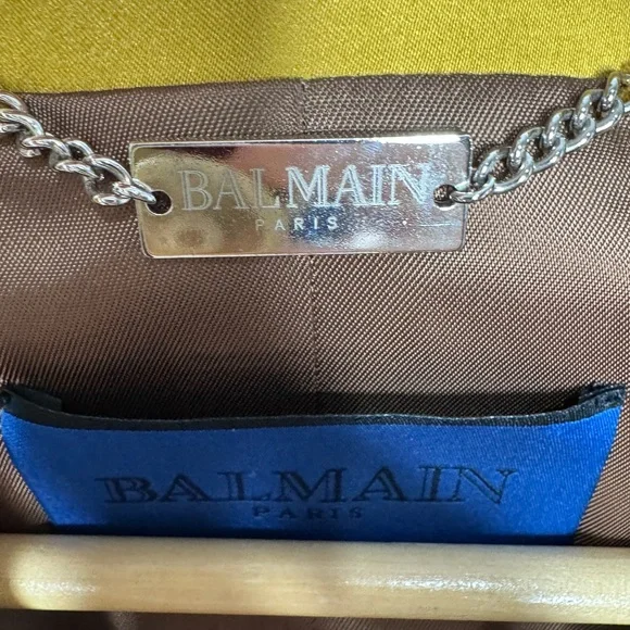 Balmain Paris Atelier Sample Satin Set Blazer & Maxi Skirt Chartreuse Gold S - Picture 10 of 17